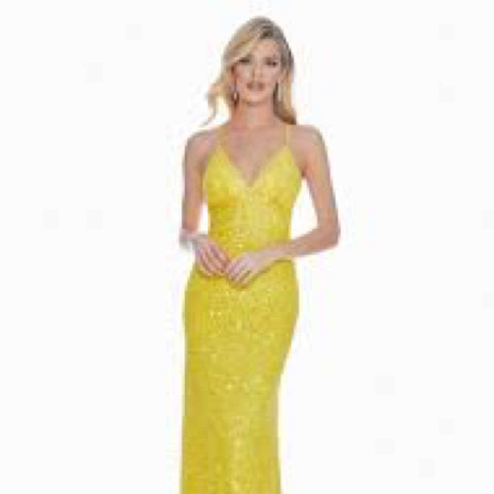Ashley Lauren pageant yellow sequin pageant gown